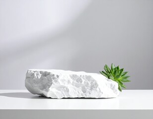 White stone platform with succulent; light, shadow