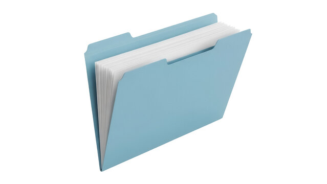 Light blue file folder with documents isolated PNG, office organization and paperwork management for business and education