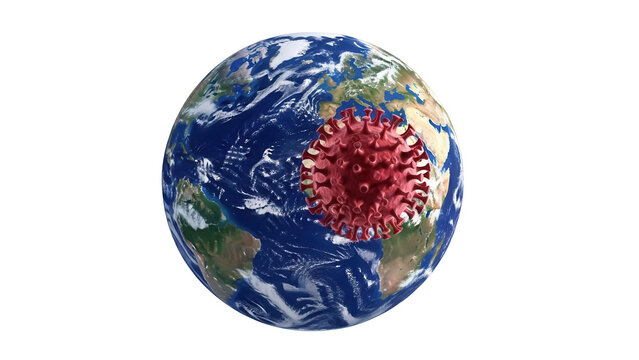 Earth with coronavirus isolated PNG, global pandemic concept with virus cell on world globe for health crisis and disease outbreak - Powered by Adobe