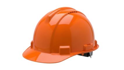 Orange hard hat isolated PNG, construction safety helmet for industrial work and personal protective equipment on transparent background