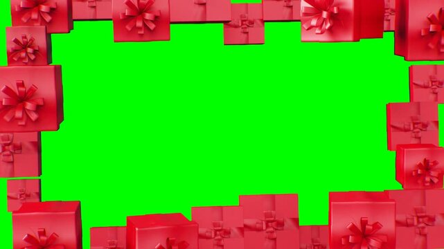 background christmas gift frame boxes border 3D render on green Seamless Loop
