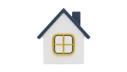 Cute house with golden window isolated PNG on transparent background, home icon for real estate and mortgage concepts