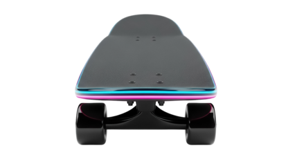 Sleek black skateboard isolated PNG on transparent background, modern electric skateboard for transportation and recreation