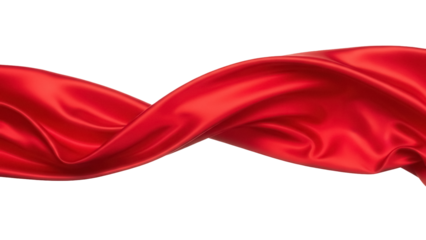 Elegant flowing red silk fabric isolated PNG, smooth satin material for fashion design and luxurious backgrounds on transparent background