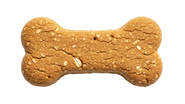 Dog biscuit bone isolated PNG on transparent background, crunchy pet treat for canine dental health and animal nutrition