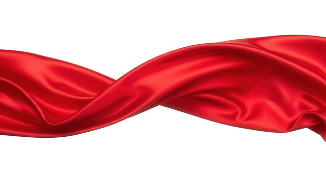 Elegant flowing red silk fabric isolated PNG, smooth satin material for fashion design and luxurious backgrounds on transparent background