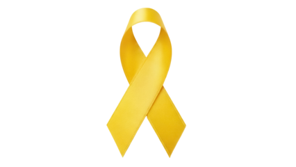 Gold ribbon isolated on transparent background PNG, symbol of childhood cancer awareness and support for military veterans