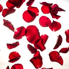 Rose petals falling gently through the air, a serene and romantic scene captured from a straight-on viewpoint