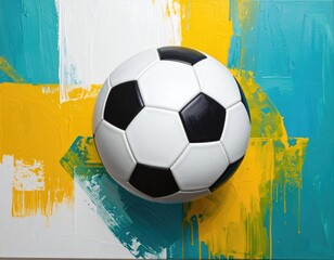 Soccer ball on colorful painted background