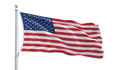 American flag waving isolated PNG on transparent background, patriotic symbol of the United States of America for national holidays and events