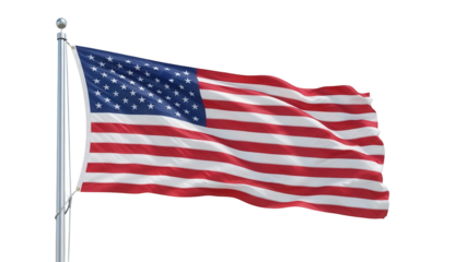 American flag waving isolated PNG on transparent background, patriotic symbol of the United States of America for national holidays and events
