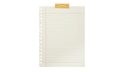 Lined notebook paper with tape isolated PNG on transparent background, school stationery for notes and reminders