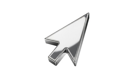 Chrome arrow cursor PNG isolated on transparent background, metallic pointer for user interface and web design projects