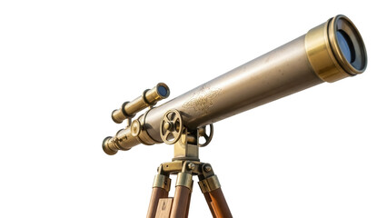 Antique brass telescope isolated PNG on transparent background, vintage nautical spyglass for astronomy and exploration © LUXSTORY