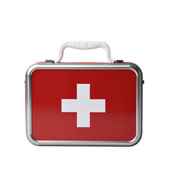 Obraz premium Red first aid kit with white cross symbol
