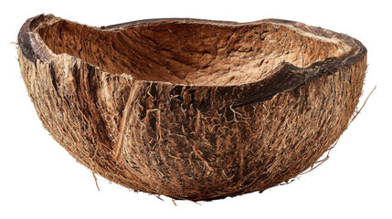 Obraz premium Half coconut shell natural tropical fruit husk texture organic food ingredient eco material rustic bowl isolated studio object on white background