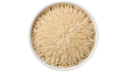 Bowl of uncooked brown rice PNG isolated on transparent background, healthy whole grain food staple for cooking and nutrition