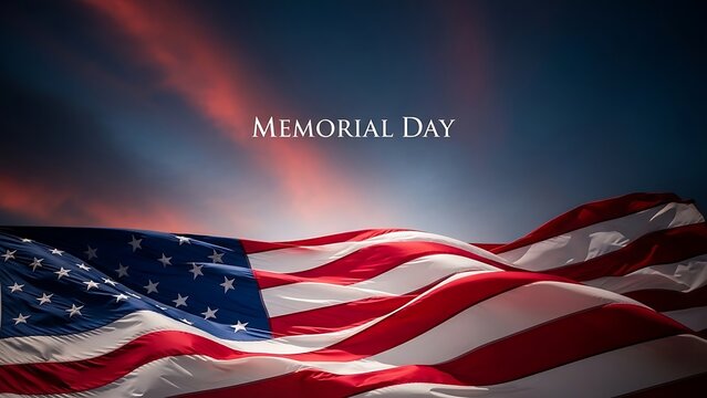 American flag waving on Memorial Day with patriotic sky