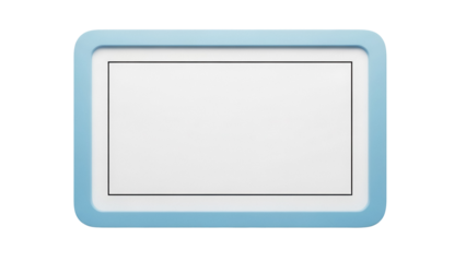 Light blue rounded frame PNG isolated on transparent background, blank sign board with space for text, notice or nameplate for office or home