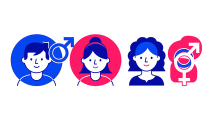 Gender symbols and diverse people icons representing identity.