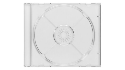 Transparent CD jewel case isolated PNG, empty compact disc box for music album or software packaging on transparent background