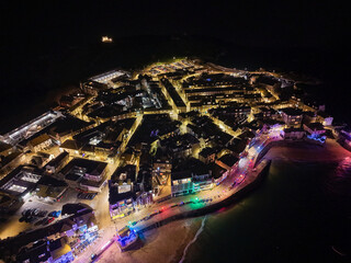 night view of St Ives and St Ives bay in Cornwall 