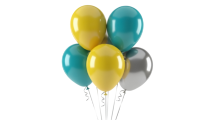 Festive bunch of balloons PNG isolated on transparent background, party decoration for birthday celebration and special occasions