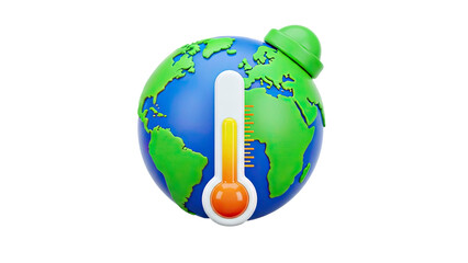 3D Earth thermometer indicating global warming on transparent background