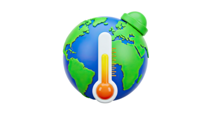 3D Earth thermometer indicating global warming on transparent background