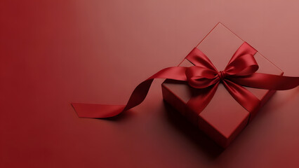 A vibrant red gift box wrapped in festive paper and tied with a shimmering gold ribbon bow makes for a perfect Christmas surprise or holiday celebration present isolated on a clean background