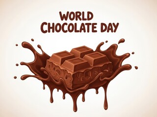 Delicious chocolate bar splashing in melted chocolate for world chocolate day celebration
