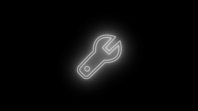 Animated Wrench Icon Loop, Glowing Repair Tool Symbol, Digital Maintenance and Settings Animation for UI Design