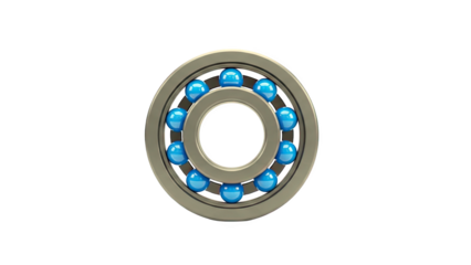 3D Ball bearing with blue balls on transparent background