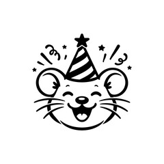 Adorable mouse with a party hat and cheerful expression in this vector illustration. Perfect for birthday themes, celebrations, and playful designs. Ideal for festive projects.