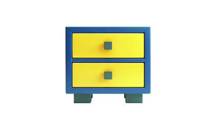 3D Modern Yellow and Blue Nightstand on transparent background