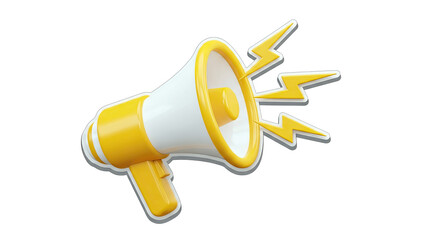 3D Megaphone with lightning bolts on transparent background