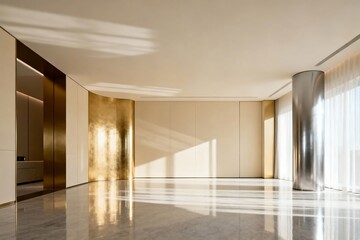 Fototapeta premium Generative AI Modern Minimalist Interior Design with Bright Natural Lighting and Elegant Materials