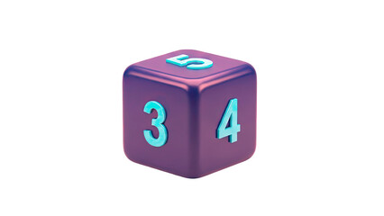 3D Purple 3D cube with numbers 3 4 5 on transparent background
