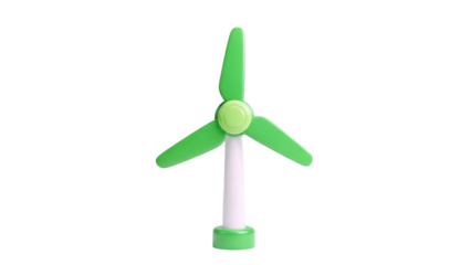 3D Green cartoon wind turbine transparent background