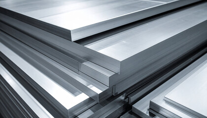 Obraz premium Close-up of Stacked Brushed Metal Sheets with Sharp Edges surface