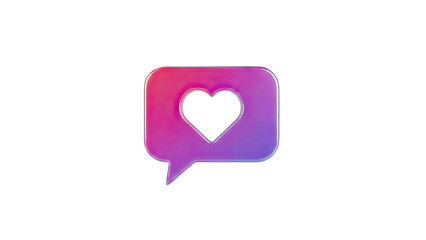 3D Heart icon in a speech bubble with a gradient on transparent background