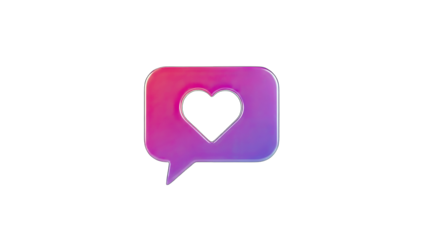 3D Heart icon in a speech bubble with a gradient on transparent background