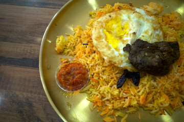 Nasi briyani, Lamb Madghout biryai rice, a popular Arabian rice dish, rice and meat (chicken or lamb)