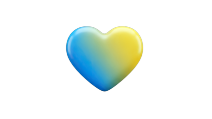 3D Heart shape with blue and yellow gradient on transparent background