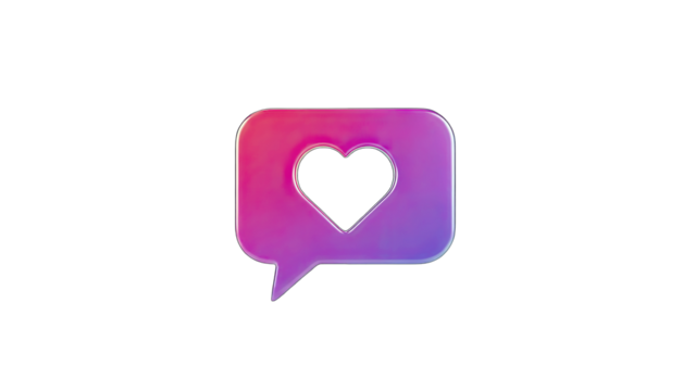 3D Heart icon in a speech bubble with a gradient on transparent background - Powered by Adobe