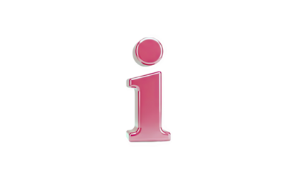 3D Lowercase letter i with pink metallic sheen on transparent background