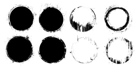 Hand drawn chalk crayon texture grunge circle elements. Simple childish forms cut out illustrations. Vector Ink brush strokes