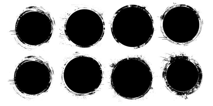 Circle brush strokes, hand drawn paint brush circle logo frame for stock vector. Art brush design round circular scribble doodle graffiti bubble or ball draft illustration for logo and text.