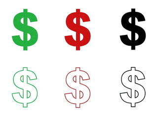 Four colorful dollar signs in varying styles on transparent background