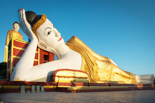 The Reclining Buddha is a large statue in the Maha Bodhi Ta Htuang complex located in the town of Monywa, Sagaing Region of Myanmar